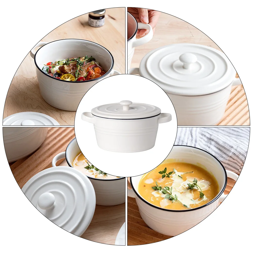 

Soup Bowl Ceramic Dessert Creative Double Handle Steamed Egg Steaming Multi-function