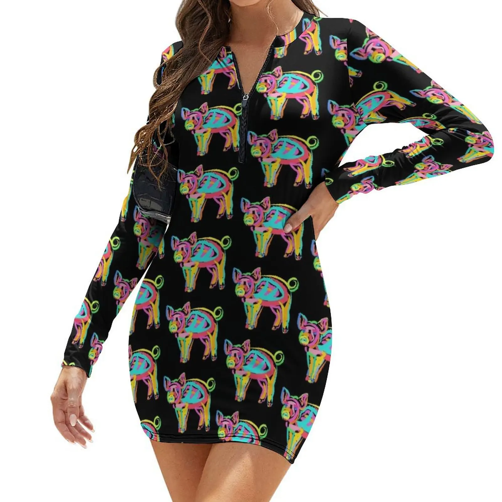 

Painted Pig Long-Sleeve Bodycon Dress Women dresses summer Party dresses for women