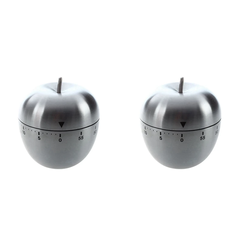 

2X Stainless Steel 60-Minute Countdown Kitchen Cooking Mechanical Alarm Timer Clock Apple-Shape