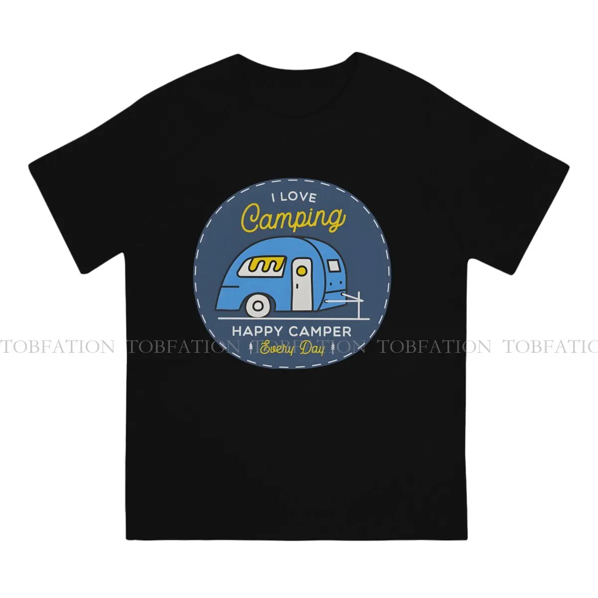 Camper Camping TShirt for Men Happy Camper_5 Basic Leisure Sweatshirts T Shirt 100% Cotton Trendy Loose