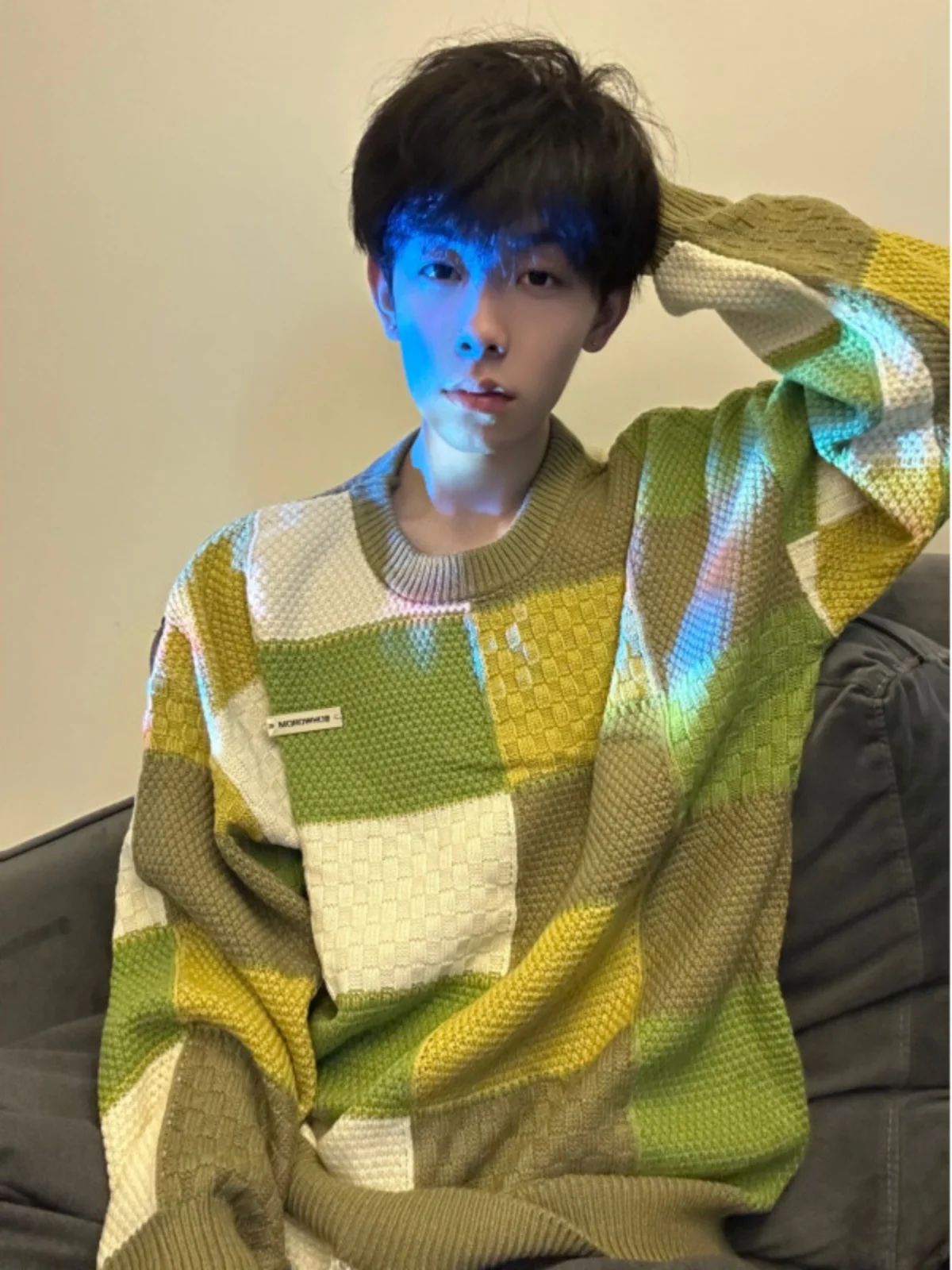 

Модный мужской свитер в клетку с круглым вырезом, осенне-зимний, свободного кроя, повседневный, из 100% полиэстера, для мальчиков