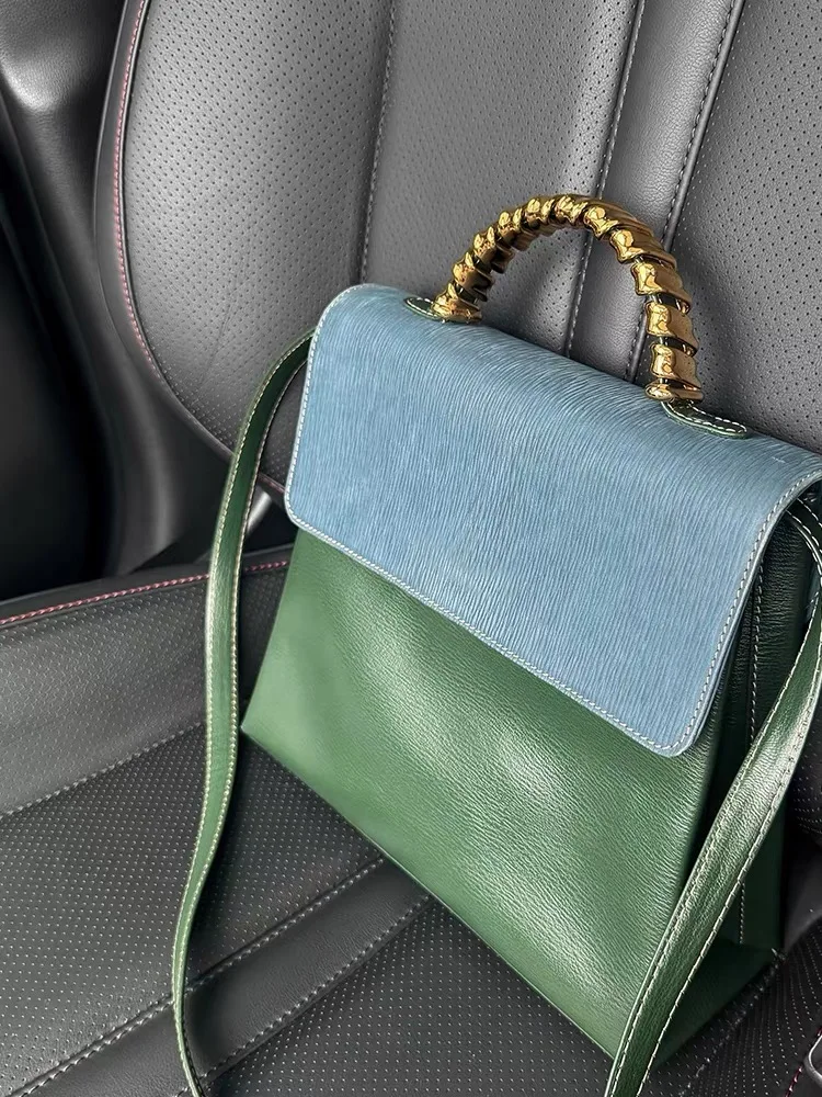 Green PU Leather Shoulder Crossbody Bag Women's Handbag 2025 New Luxury Small High-End Sensation Handheld Commuting Small Squ...
