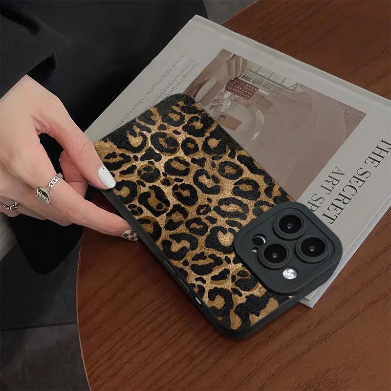 INS Brown Leopard Print Y2K Phone Case For Samsung Galaxy S25 S24 S23 S22 S21 S20 Note20 FE Plus Ultra 4G 5G Silicone Back Cover