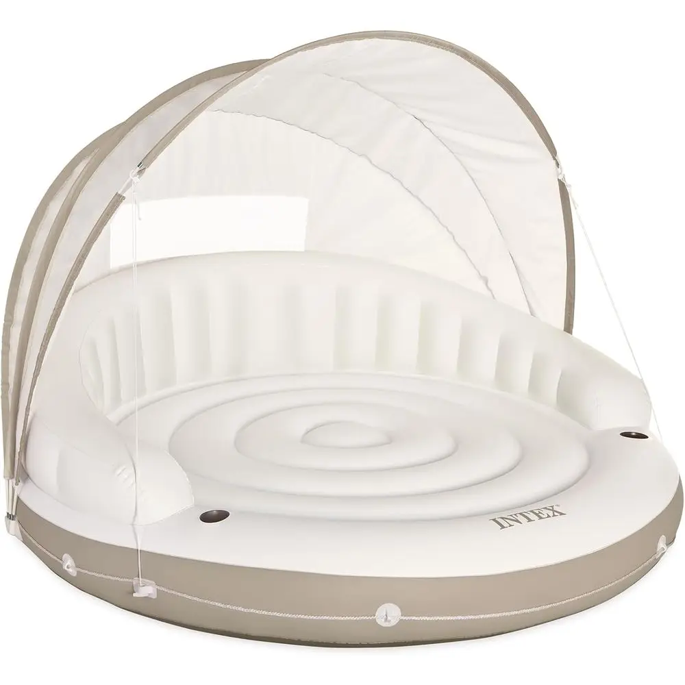 

58292EP Canopy Island Inflatable Pool Float: Comfortable Lounge Surface – Built-in Cup Holders – Detachable Sunshade – 440lb Max