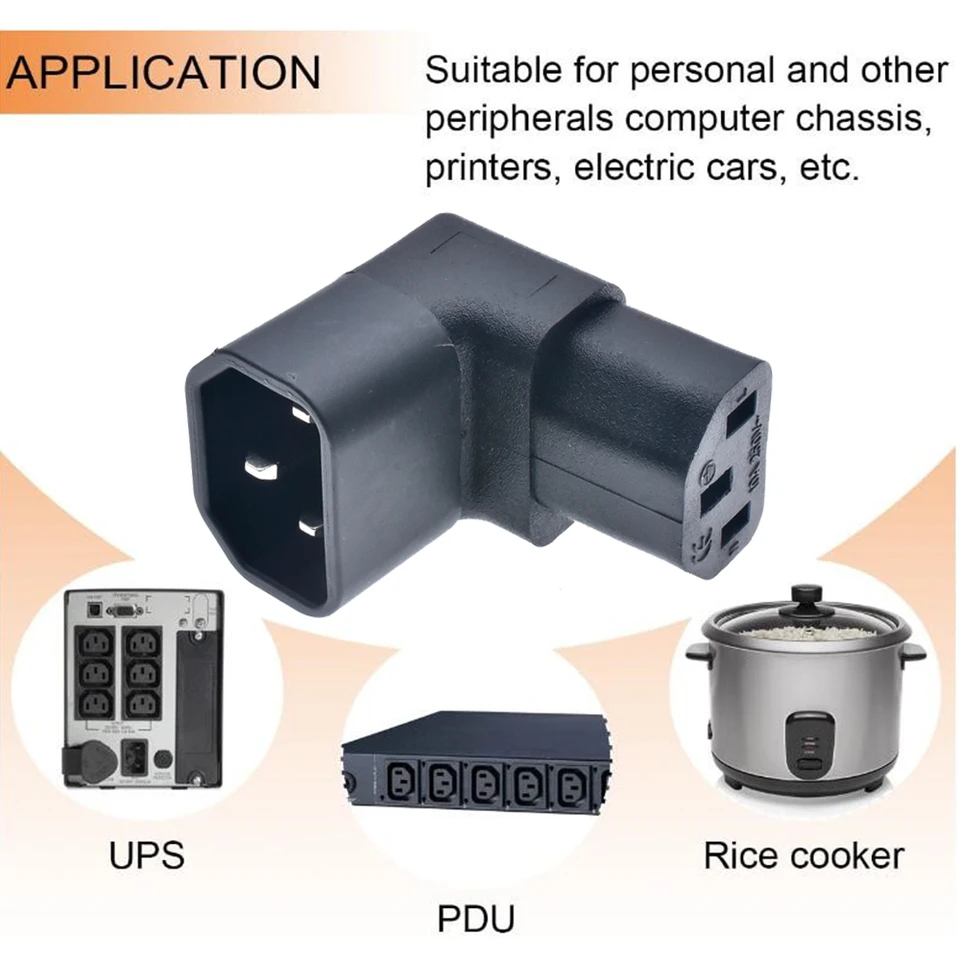 Toptekits 2-Pack IEC C14 To Right-Angled C19 Adapter – 15A/10A 250V – PDU UPS Server Power Connector