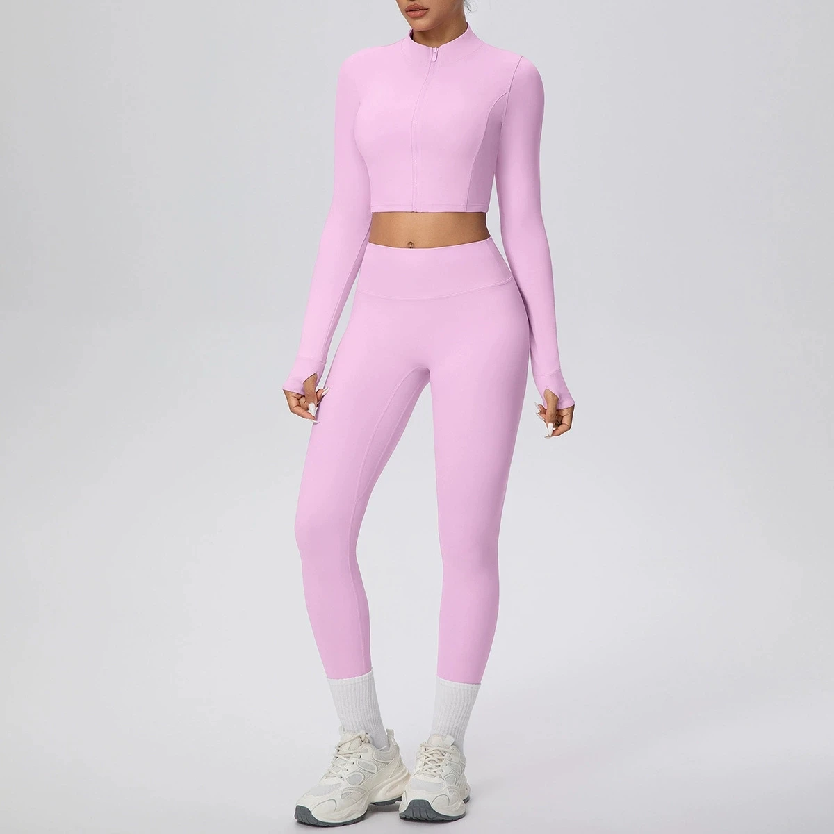 

2Pcs Long Sleeve Gym Set Women Training Stretch Long-sleeved Coat Workout Leggings Sports Suit Sports Outdoor Recreation Women