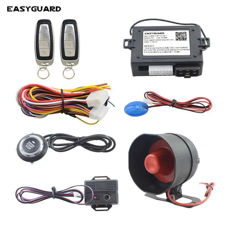 EASYGUARD smartphone APP car alarm with remote start push start button proximity unlock lock keyless entry DC12V