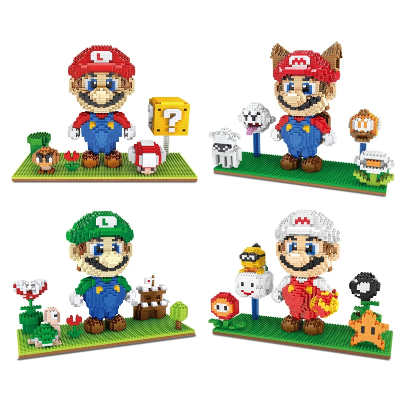 

Super Mario Bros Micro Building Blocks Bowser Luigi Yoshi DIY Assembly Figures Diamond Mini Bricks Toys for Christmas Gift