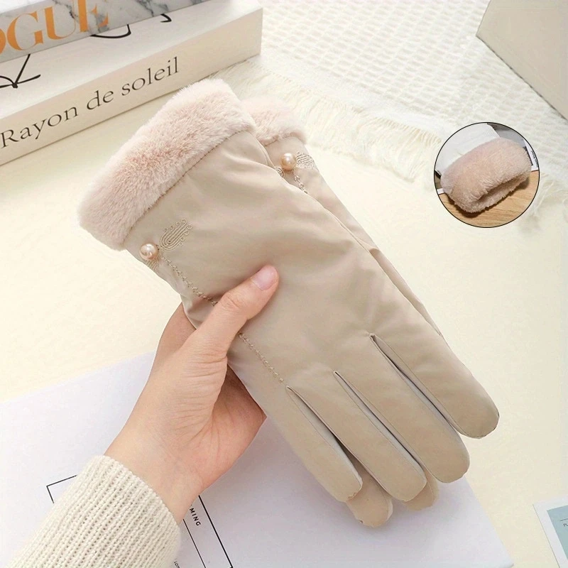 قفازات نسائية سميكة دافئة على الطراز الصيني لفصل الشتاء، متوافقة مع شاشة اللمس، مناسبة للخريف والشتاء، للطلاب، ركوب الدراجات في الهواء الطلق