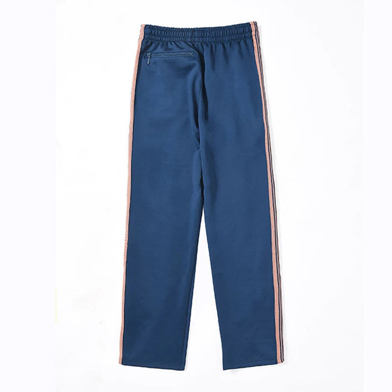 Best Quality Navy Blue Casual Motion Pants Men Woman Side Edge Weaving Stripe Embroidery Drawstring Loose Trousers