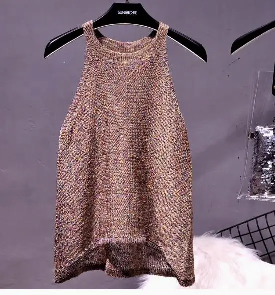 summer bling bling pink tanks tops women shiny party tanks tops sleeveless sequined knitted tank top