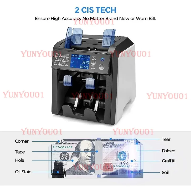 AL-950 Dual CIS Banknotensortierer Fitness Mix Value Money Counter Fälschungsprüfenzähler