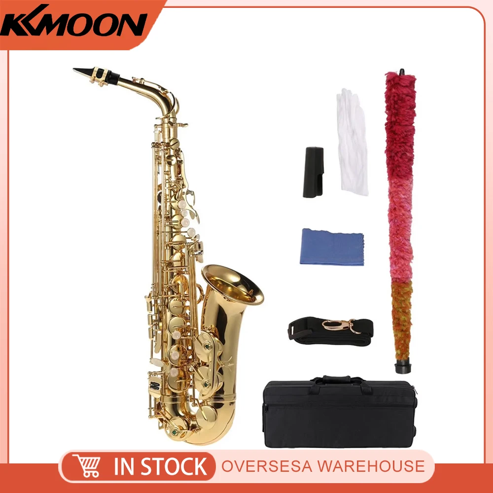 Eb Alto Saxophone Brass Lacquered Gold E Flat Sax 802 Key Type Woodwind Instrument with Cleaning Brush Cloth Gloves Strap Padded