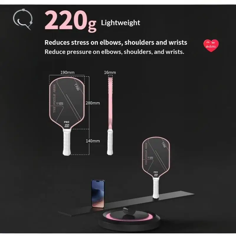 T700 Carbonfaser-Pickleball-Schläger-Set mit ergonomischem Griff, inklusive Aufbewahrungstasche und Bällen für das Heimtraining im Innenbereich. – Detail 10