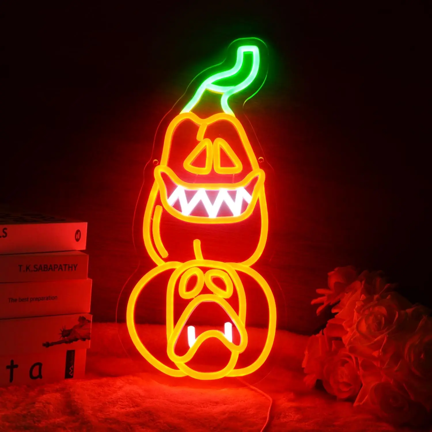 Whimsical Pumpkin Mannequin LED Neon Sign USB Dimmable Neon Light Sign for Gameroom Bedroom Bar Livingroom Party Gift Wall Decor