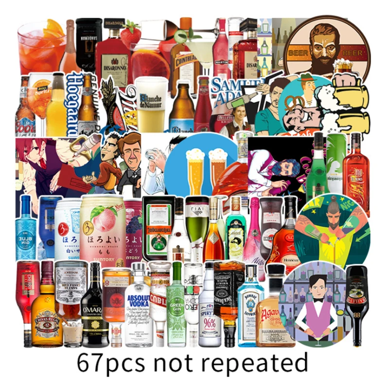

10/30/67pcs Cartoon Wine Bottle Graffiti Pencil Cases Skateboard Travel Suitcase Phone Laptop Luggage Stickers Kids Girl Toys