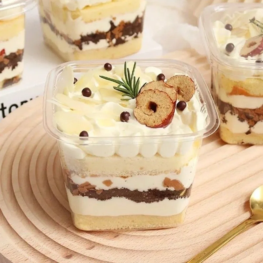 

50Pcs Disposable Mousse Dessert Box With Lid Cake Container Square Cake Packing Box Portable Individually Packaged