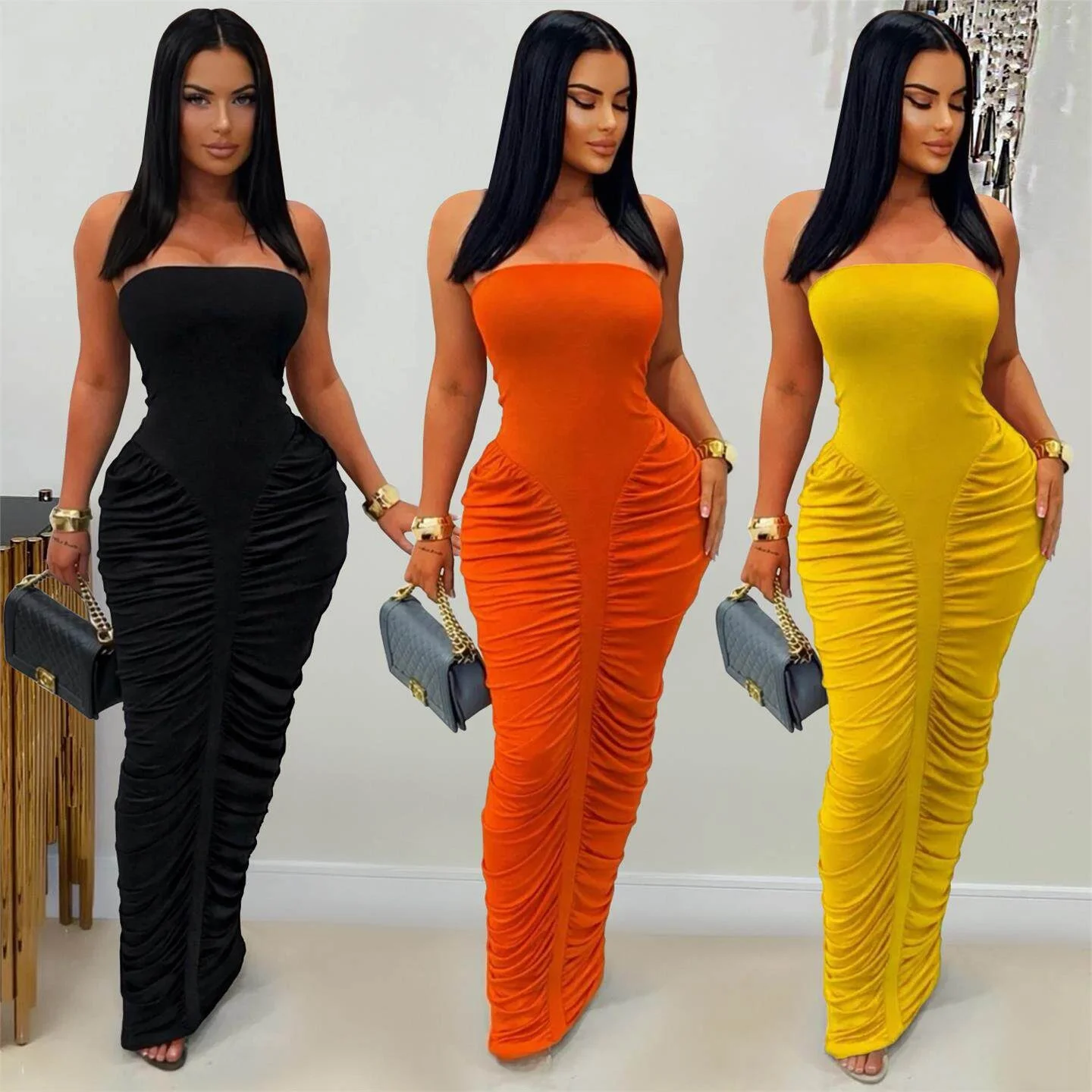 sexy-pure-color-wrap-around-pleated-dress-c7669-fashionable-women's-clothing-cross-border-strapless-gown-for-autumn-winter