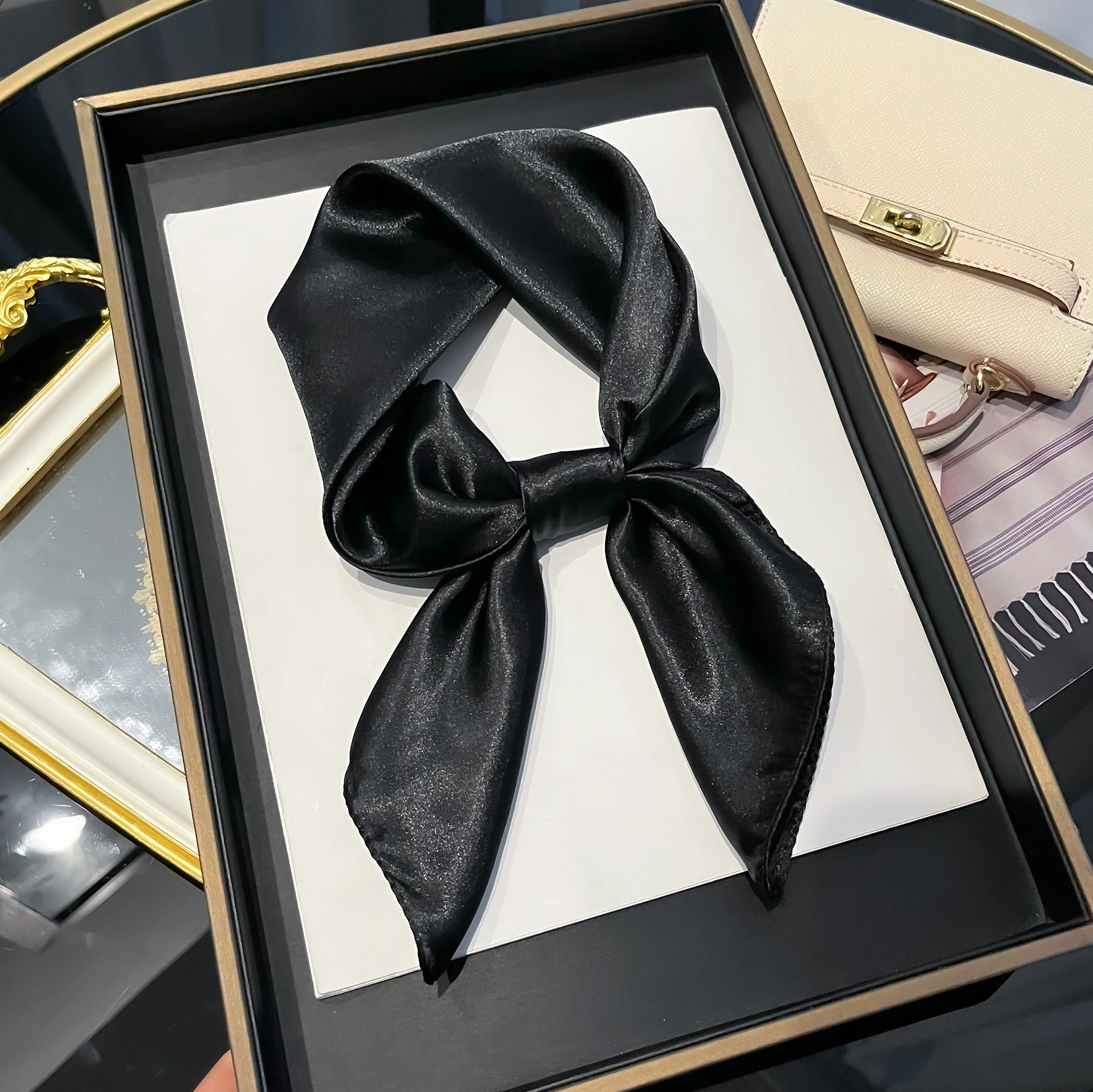 2025 Latest Women's Solid Silk Shawl Hijabs Pashmina Foulard Bandana Bandannas Popular Sunscreen Headcloth 60cm Square Scarf