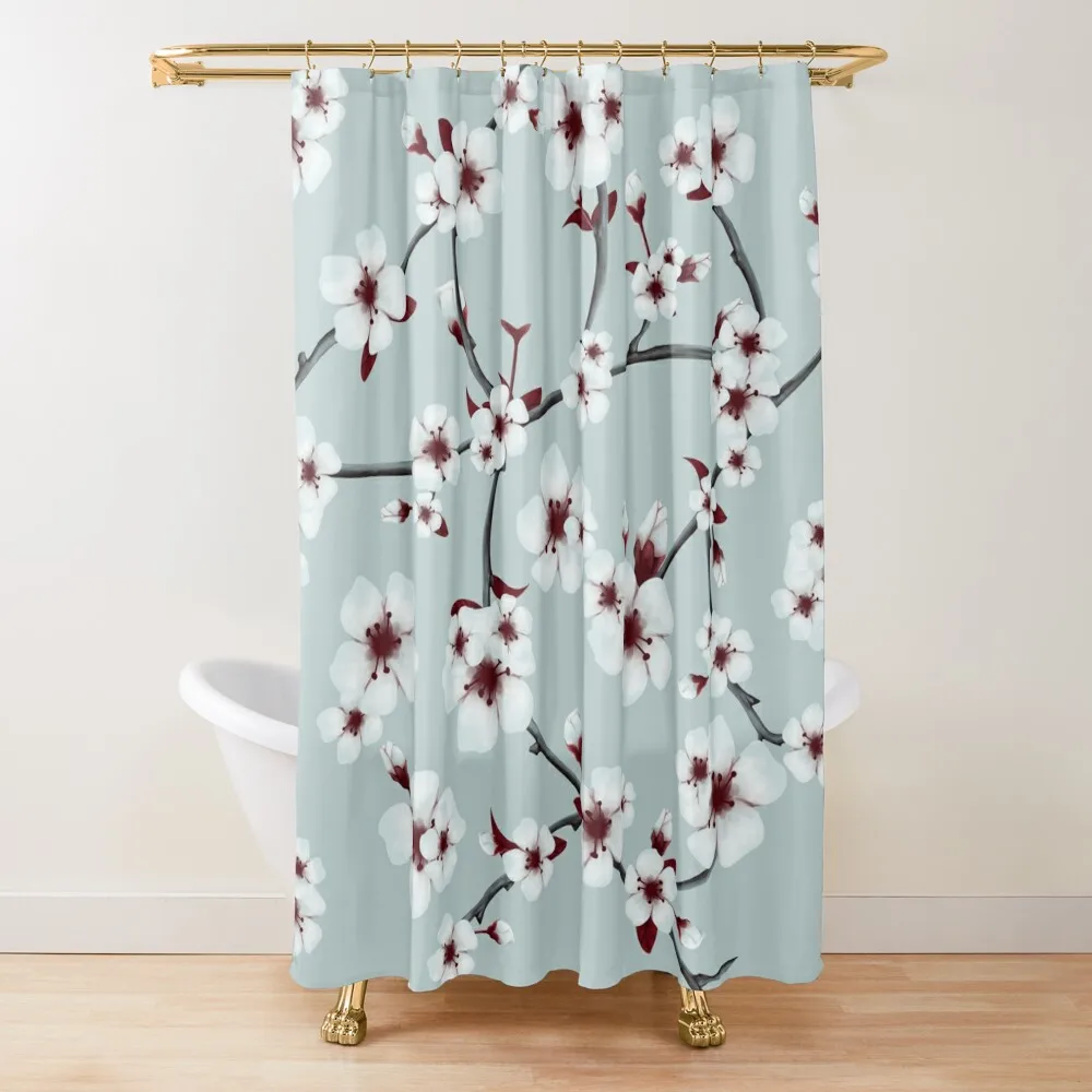 

Mint Cherry Blossom Shower Curtain Bathroom And Shower Products Shower For Bathrooms Sets For Bathroom Curtain