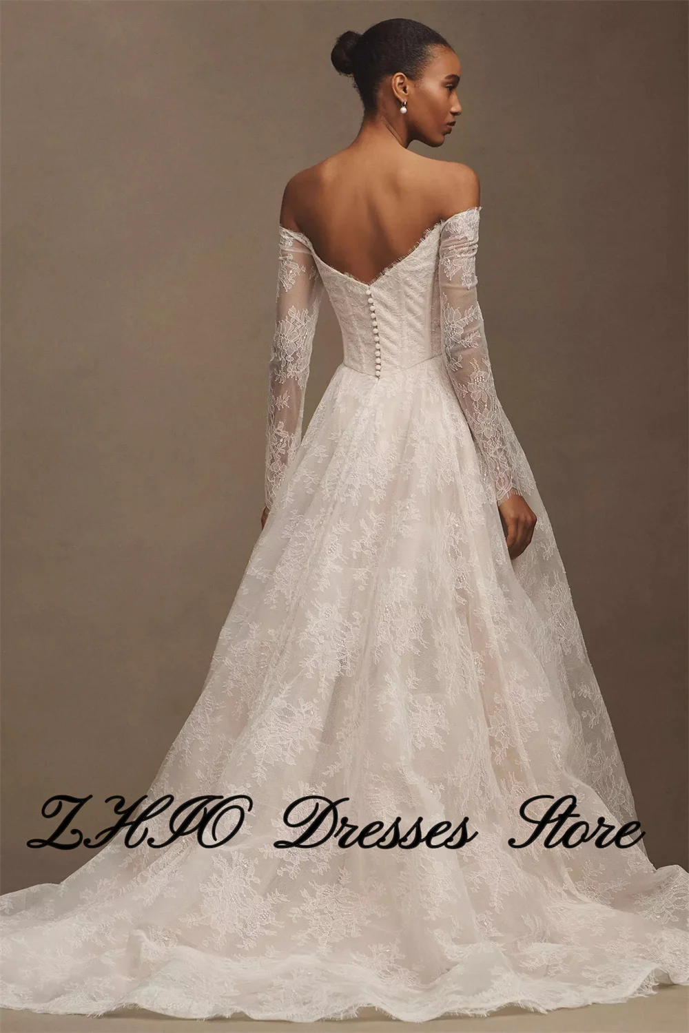 ZHIO Französisch Spitze Appliques Off Schulter Brautkleider Frau Braut Kleider Langarm Neue Kleid Angepasst Vestidos De Novia