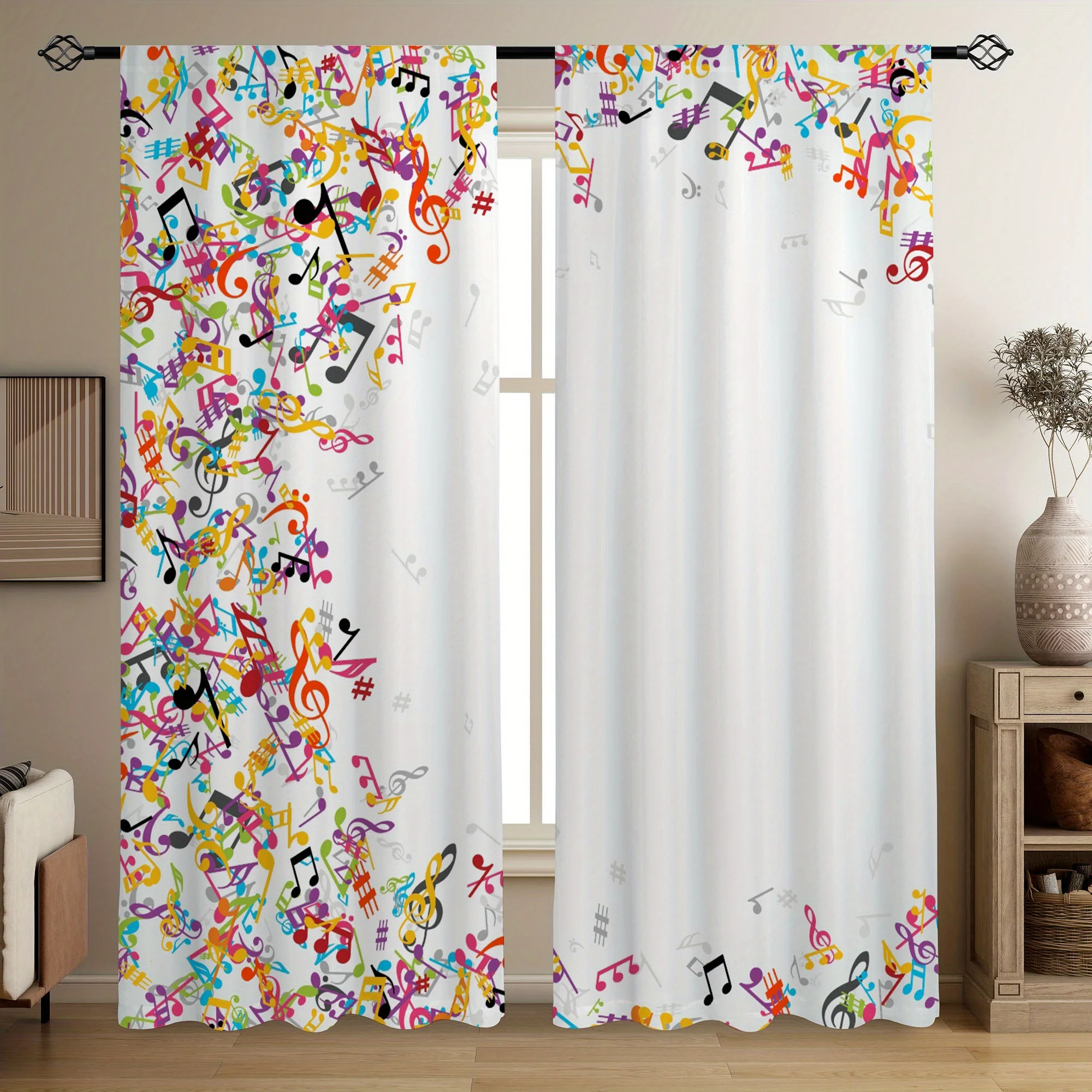 Vibrant Music Notes Pattern Curtains for Living Room Bedroom Home Decor Window Drapes