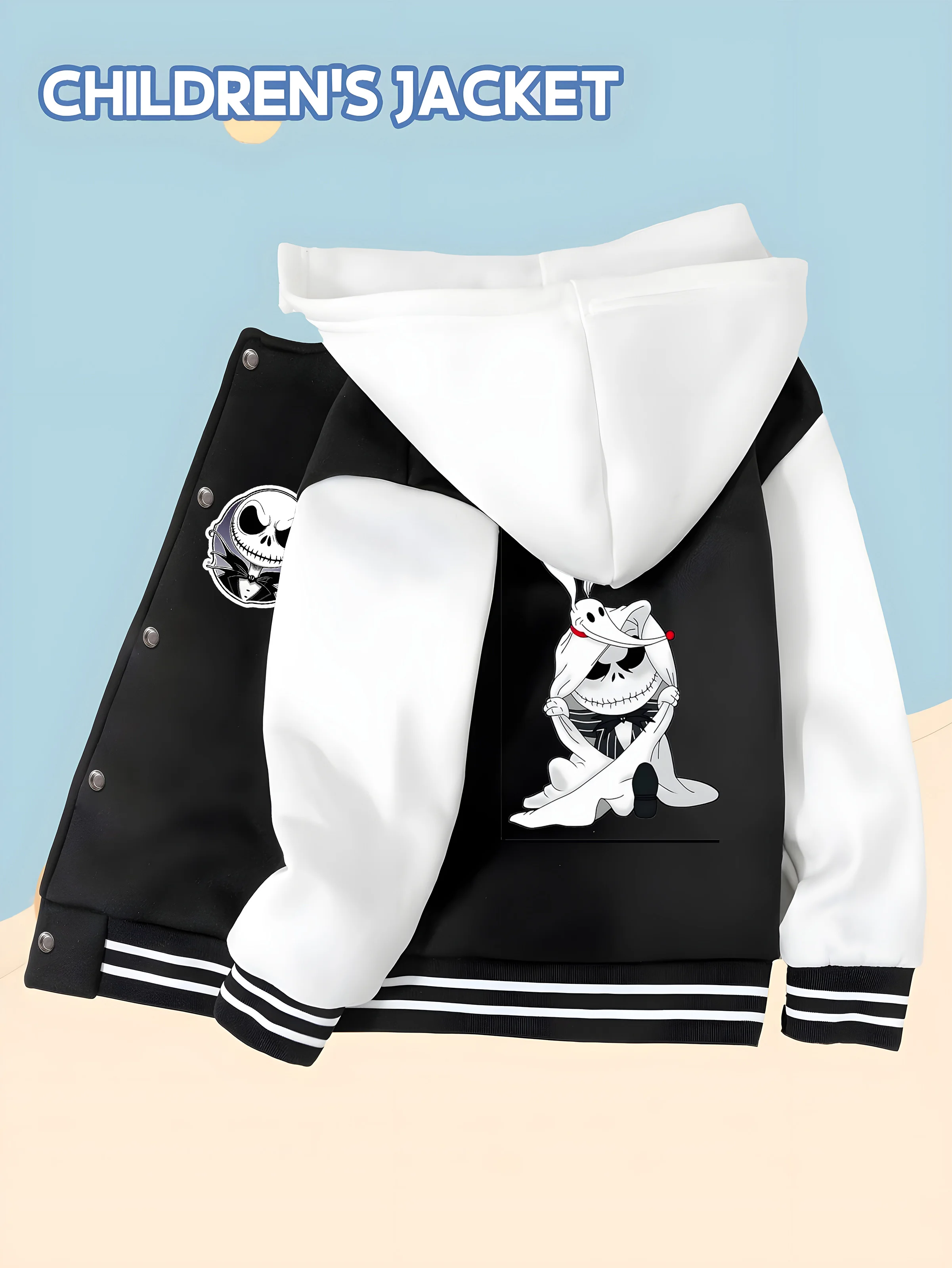 

MINISO Disney Boys Baseball Jacket - Dark Skull Jacket Print,Double-sided pattern, versatile and casual, perfect for school wear
