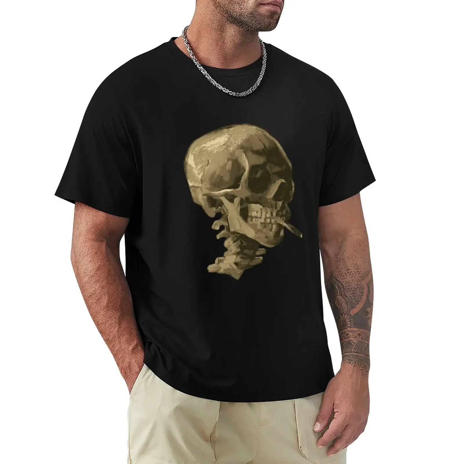 

Skull of a Skeleton with Burning Cigarette T-Shirt summer clothes funnys Men's t-shirts