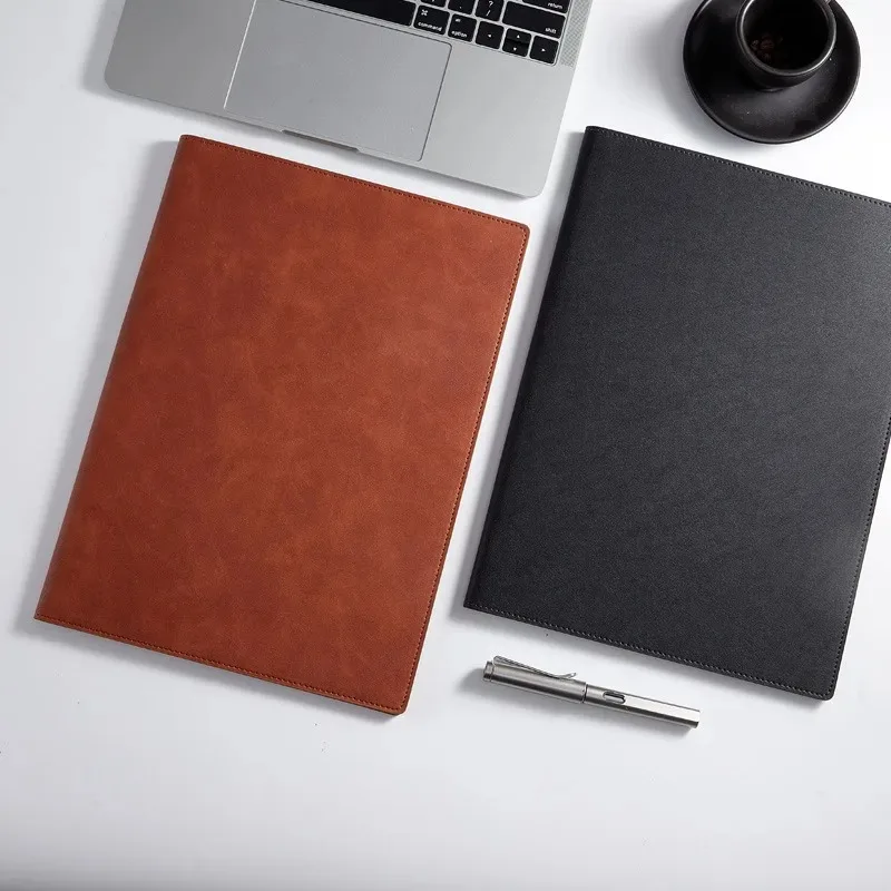 Black A4 Conference Leather Portfolio Folder Magnetic Clipboard Multifunctional Document Holder Desk Organizer Office Supplies view 2