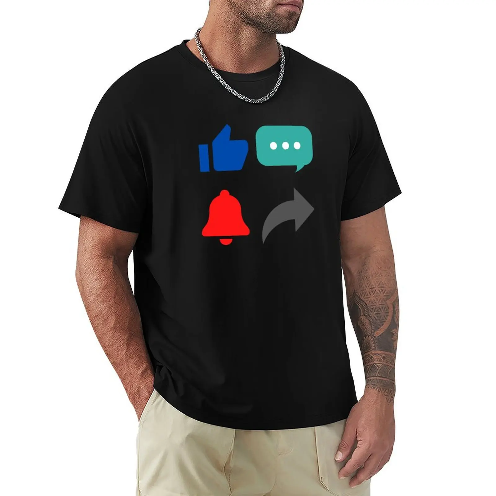 Like Comment Subscribe Share Icons T-Shirt Novelty Print Casual Tee Shirt