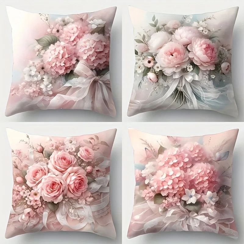 

Мягкая розовая наволочка с цветочным принтом: элегантная декоративная наволочка с рисунком гортензии/розы/пиона для романтического девчачьего домашнего декора