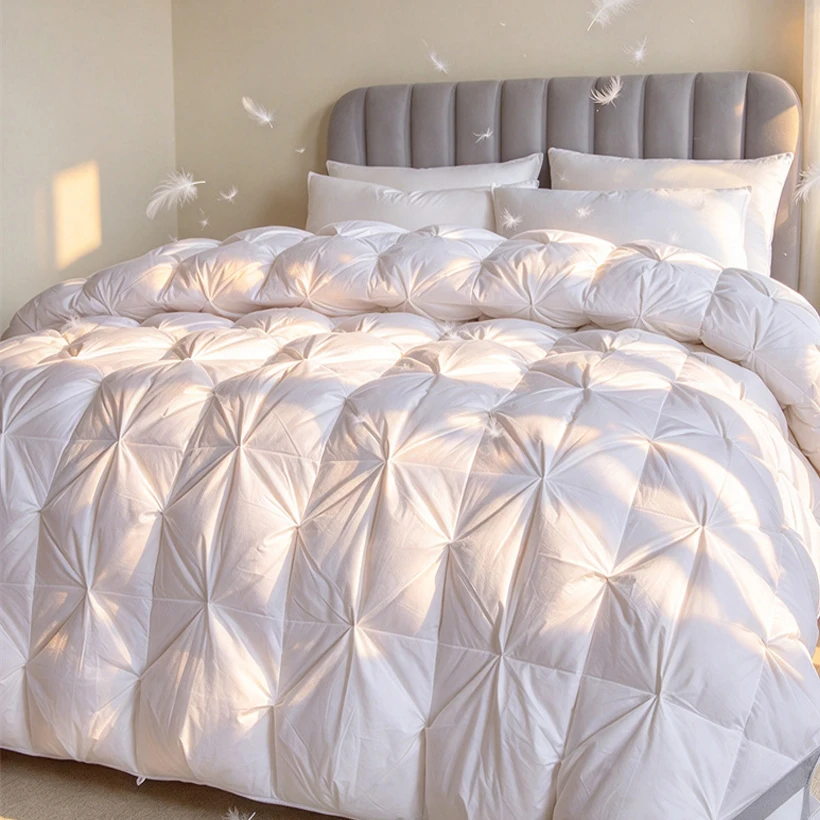 Luxury Pinch Pleat White Goose Down Comforter Cloud-Like Fluffy All Season Duvet Insert Ultra Soft Hotel Grade Down Proof Quilt