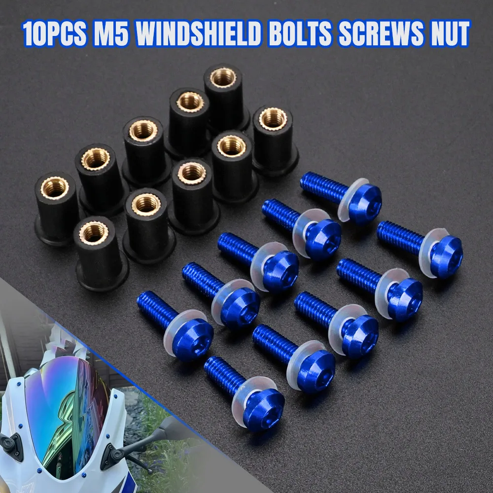 

For Yamaha YZF R1 R6 R3 R25 XJ6 FJR1300 XT600 TDM 850 900 Tmax Nmax Xmax 125 155 10PCS M5 Windshield Windscreen Deflectors Bolts