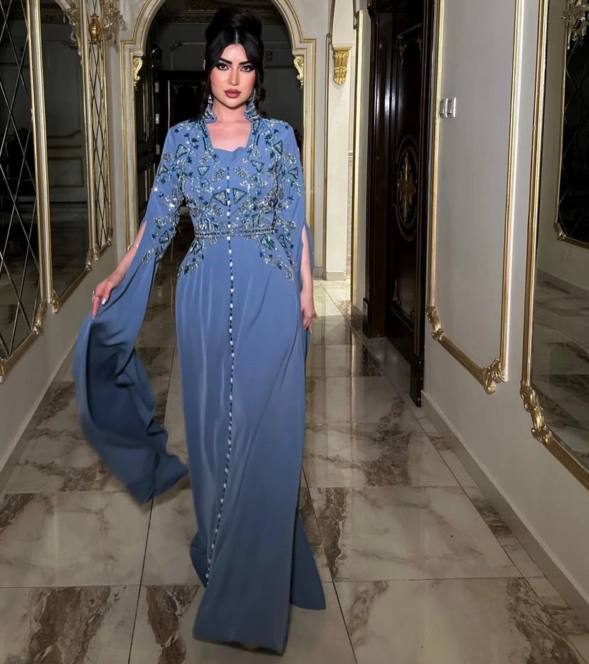 Meetlove Arabia Saudita mujeres usan Vestidos De noche De manga larga con marco con cuentas fiesta De graduación De lujo una línea Vestidos De Gala