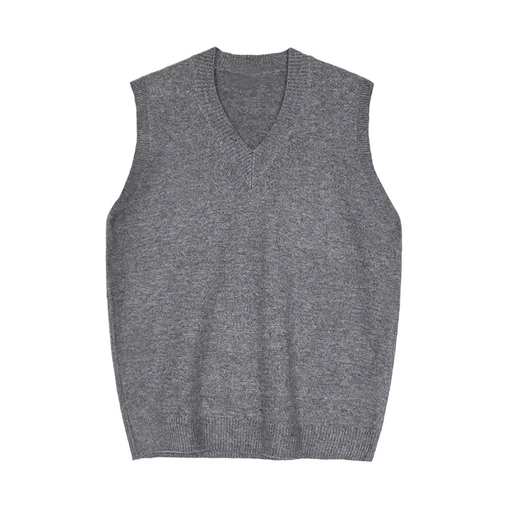 Men's Vintage Loose Warm Comfortable Base Knitted Sweater Vest Sleeveless Inner Layer Pullover V-Neck Jumpers