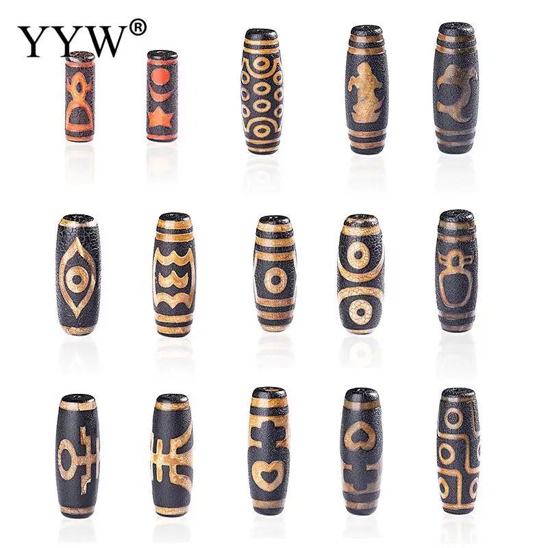 1 PC 40mm 30mm Natural Tibetan Agate Dzi Beads Three/Nine/Twenty-One Eyes Noble Ruyi Pattern Hole Approx 2.5mm Lucky Talisman