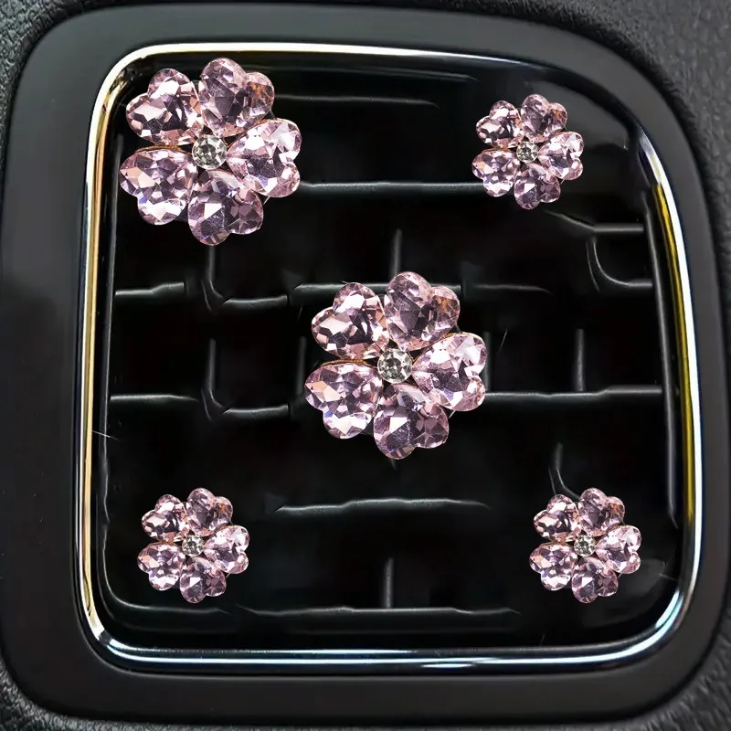 

5Pcs/ Set Car Air Outlet Aromatherapy Clip Shiny Crystal Flower Interior Decoration Ornaments Exhaust Aroma Rotatable Vent Clip