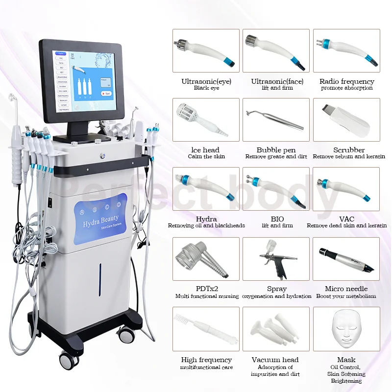 プロ仕様15in1ハイドラオキシジェンフェイシャル洗浄機 ハイドロウォーターピーリング バキューム吸引 毛穴吸引器 サロン・スパ用
