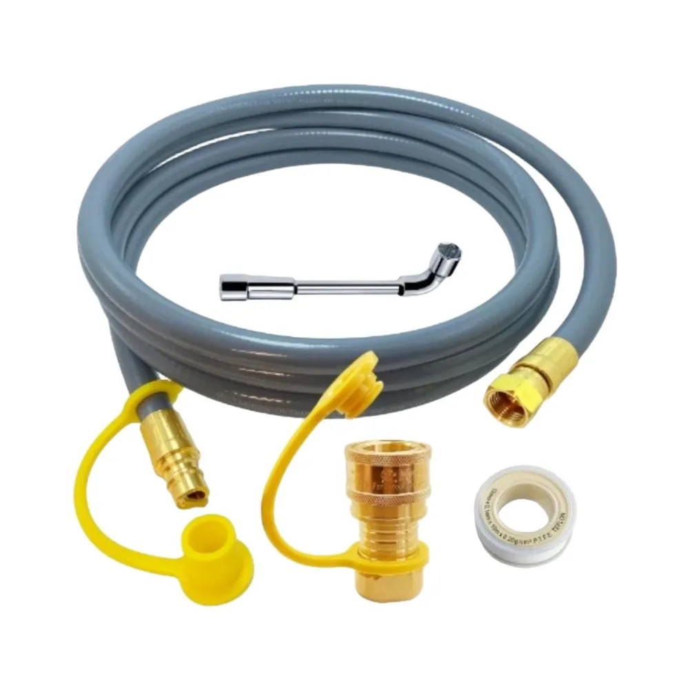 10FT Propane Hose 3/8 Inch with Quick Connect Fitting Wrench and Pipe Thread Tape for Grill Heater and RV Setup