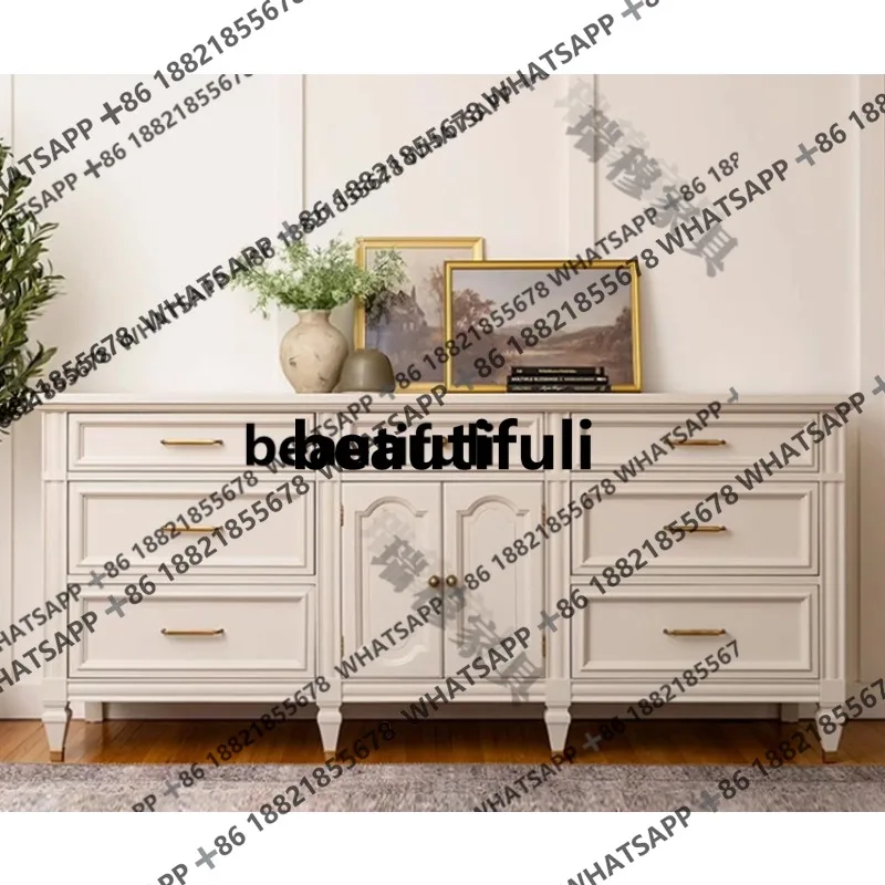 

French retro TV cabinet living room designer solid wood bucket cabinet storage porch side cabinet