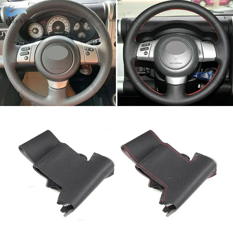 

Braids on Steering Wheel For Toyota FJ Cruiser 2007-2021 Car Interior Steering Wheel Cover Trim Black Microfiber Leather Trim