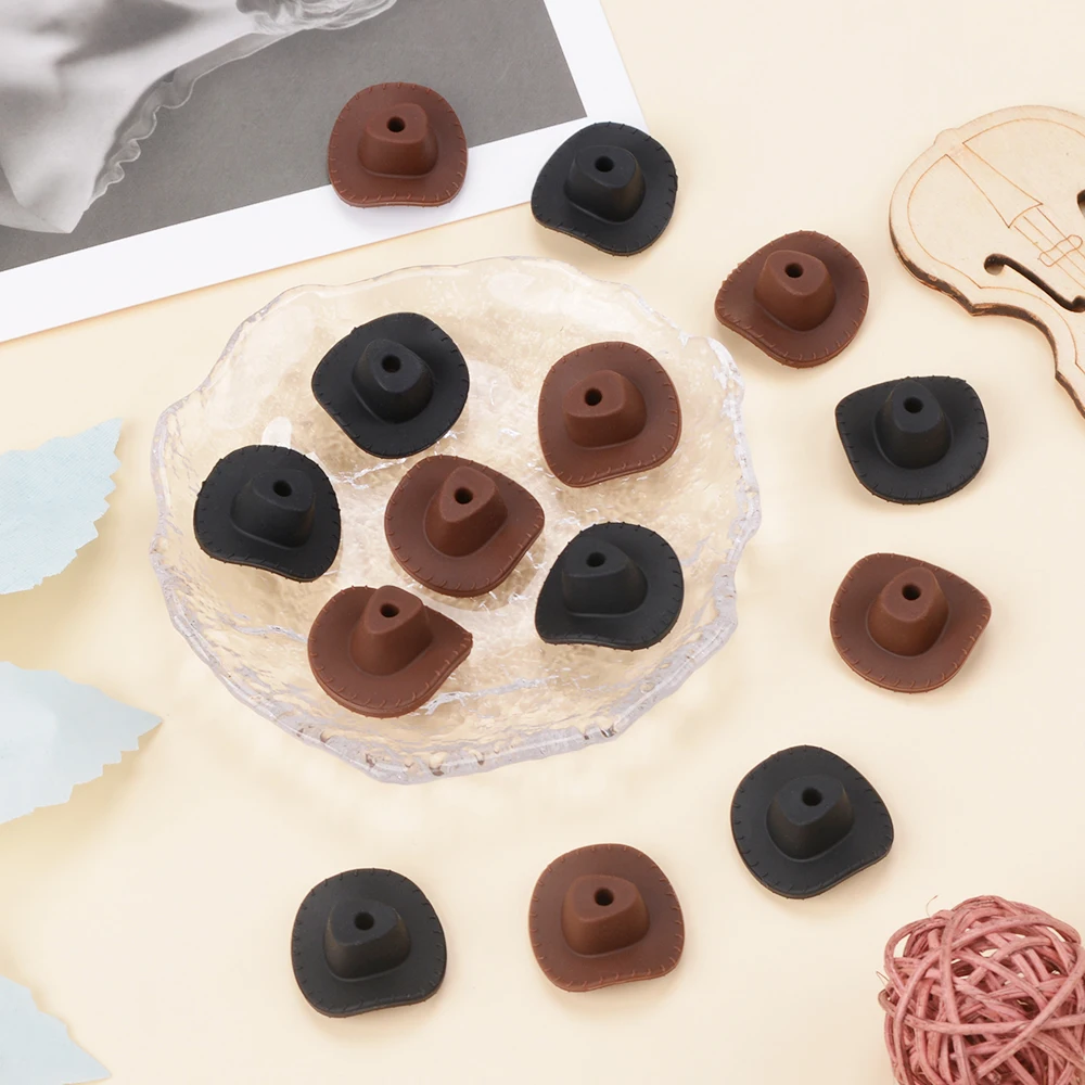 LOFCA 10Pcs Silicone Cowboy Hat Denim style Used to make DIY home decorations keychain necklaces jewelry accessories image 3