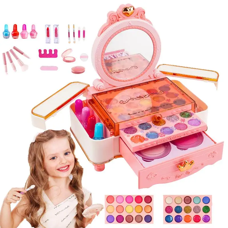 

Kids Makeup Kit For Girls Real Washable Makeup Set Princess Play Make Up Toys Toddler Cosmetic Set Makeup Vanities Children's