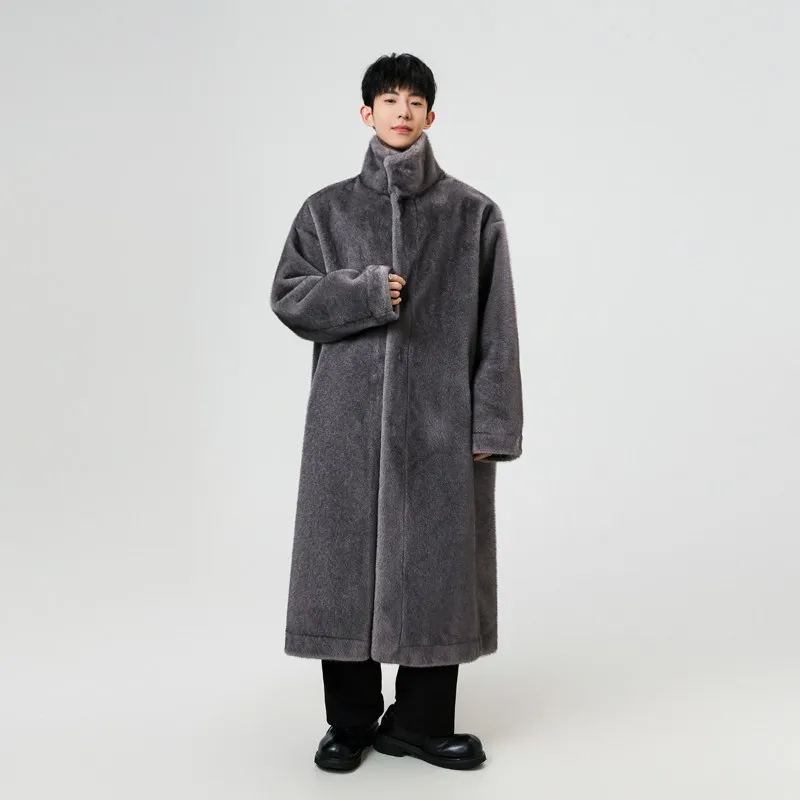 

Men's Winter Thiened Long American Retro Mink Fur Coat Warmth High-End Feeling Leather Fur Inteated Fce Jaet