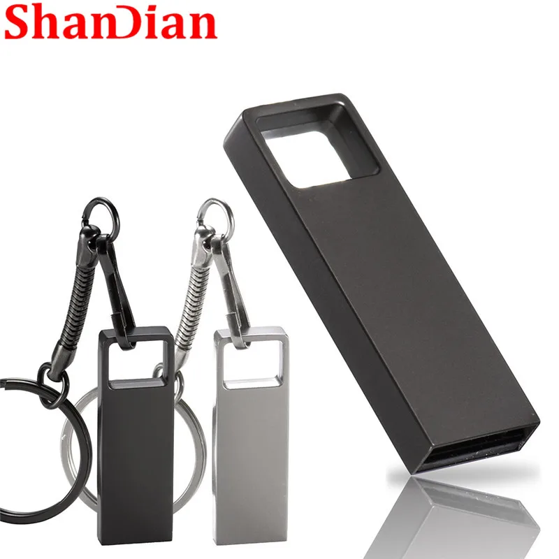SHANDIAN-سلسلة مفاتيح USB صغيرة ، معدن أسود ، 4 جيجابايت ، 8 جيجابايت ، 16 جيجابايت ، 32 جيجابايت و 64 جيجابايت ، محرك فلاش ، سعة حقيقية ، شعار مخصص 2.0 ، بالجملة
