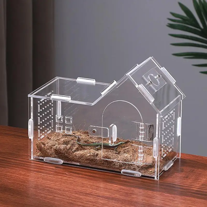 Caixa de alimentação para répteis com tampas, gaiola para habitat de animais, mini recipiente de reprodução de animais de estimação para tartaruga gecko tarântula, suprimentos para animais de estimação