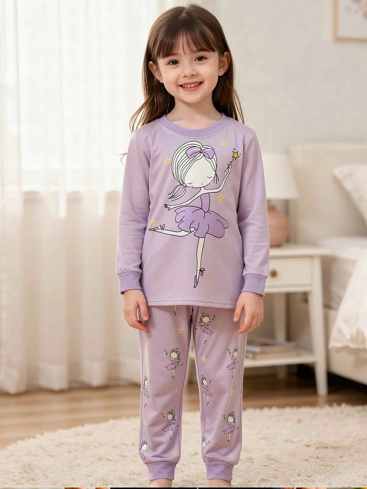 Little Hand Toddler Girls Pajamas Cute Ballerina Dancer Print Long Sleeve Cotton Home Clothes Autumn Winter 2pcs Pjs for 2-7T