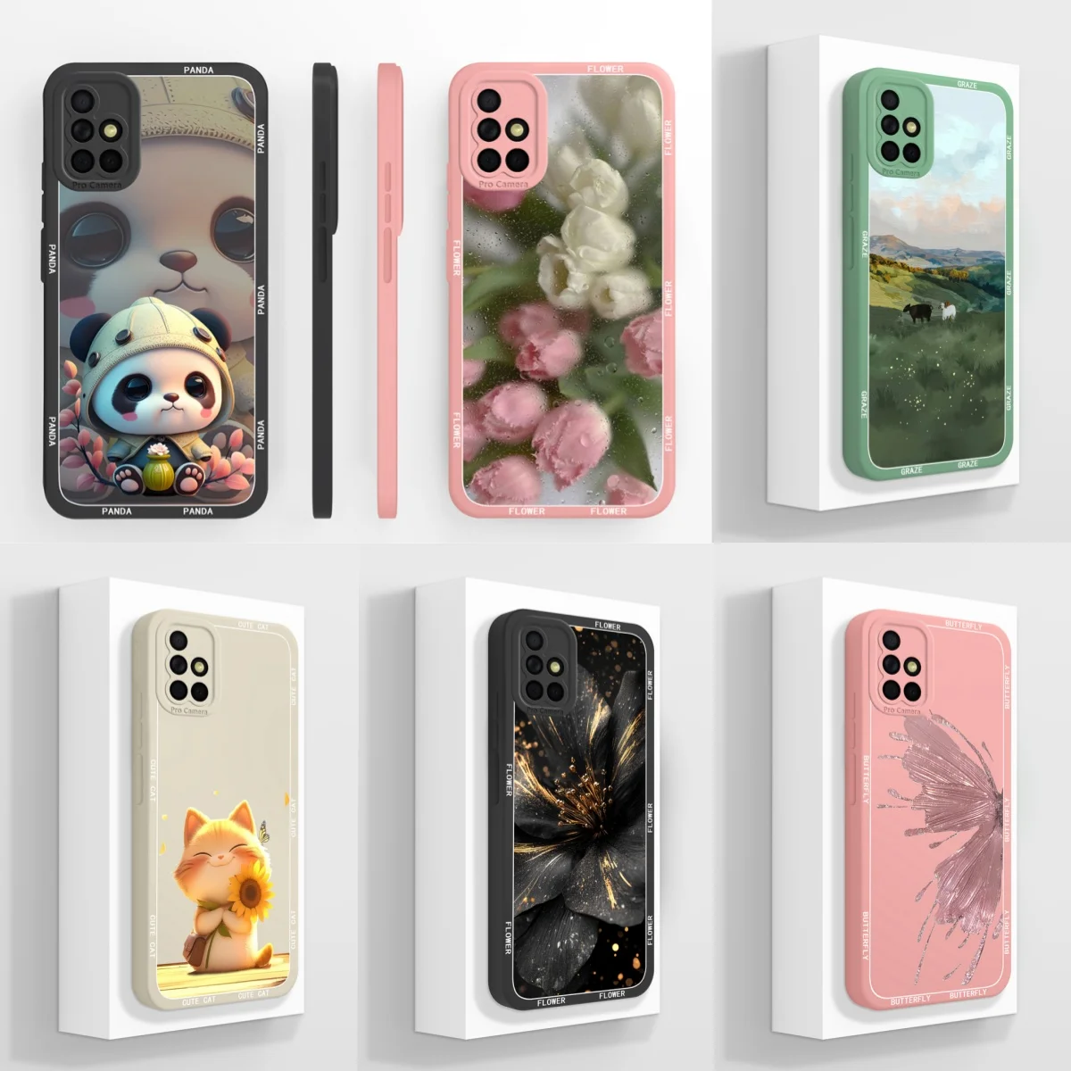 Cases For Samsung Galaxy A71 4G Beautiful Flower Cat Shockproof Anti-Fingerprint Fall Prevention Shell For Samsung A71 Funda