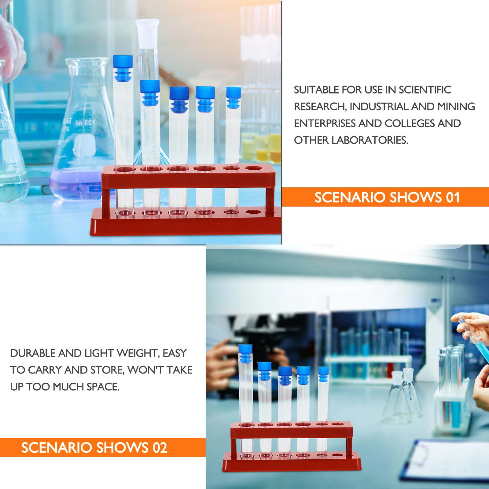 

5pcs Test Tube Set Rack Clear Transparent Plastic Tubes for Liquid Powder Storage Experiment Lab Teaching Spill Proof