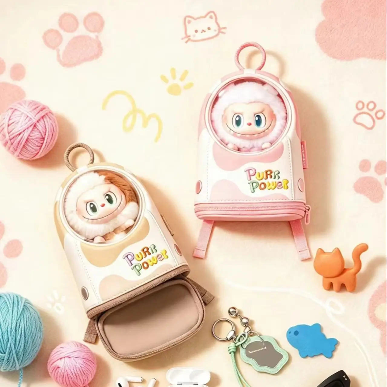 Genuine POP MART Purr Power Series Blind Box Doll Display Bag Mystery Figure Bag Charm Ornament Home Decor Desktop Decor